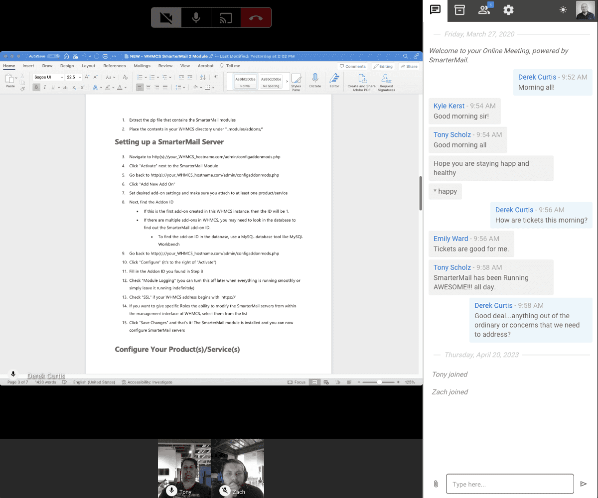 Online Meeting Übersicht und Chat